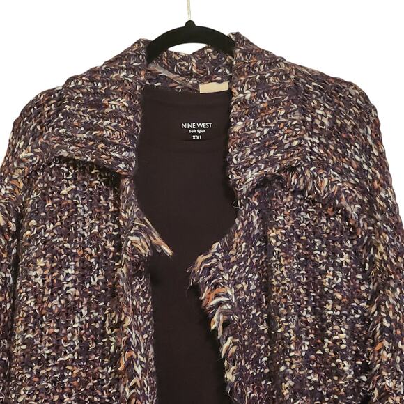 Chicos Chunky Knit Cardigan with Fringe, open front, size 1 or Large - Picture 1 of 13